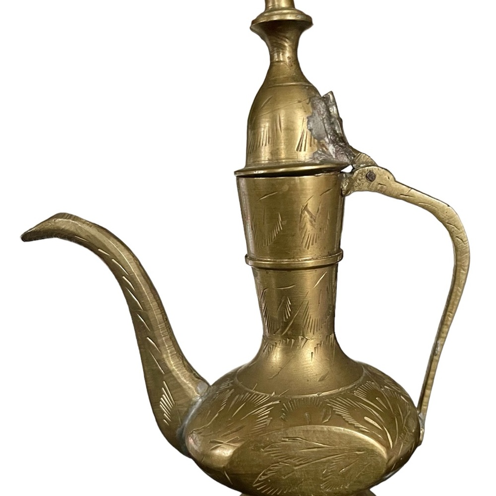 Vintage Tiny Ornately Etched Solid Brass Brass Coffee Tea Pot